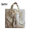 Women Commuter Tote Quilted Bag Retro Print Fabric Vintage Lightweight Large Capacity Foldable Handbag for Daily Use Travel Grocery Shopping