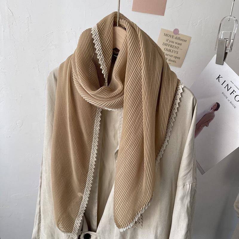 Korea Dongdaemun Spring New Solid Color Wrinkled Scarf Thin Women's Autumn and Winter Travel Decorative Shawl