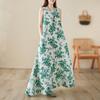 DIMANAF 2024, женское летнее платье, женское длинное платье с цветочным принтом, льняное платье без рукавов, зеленая одежда с цветочным принтом