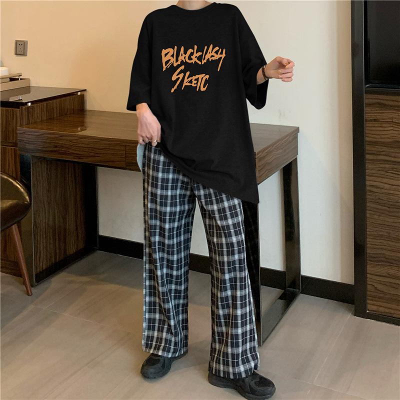 Винтажный принт с буквами Повседневная футболка большого размера Летние корейские футболки с коротким рукавом для женщин Одежда Harajuku Students Y2k Топы уличная одежда