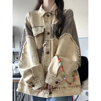 Женская куртка весна-осень винтажный дизайн джинсовая куртка свободные повседневные топы в стиле пэчворк