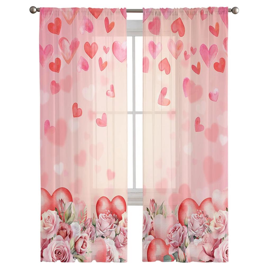 Тюлевые шторы с розами на день святого Валентина для гостиной, прозрачные занавески для спальни, кухни, жалюзи, вуаль, шторы