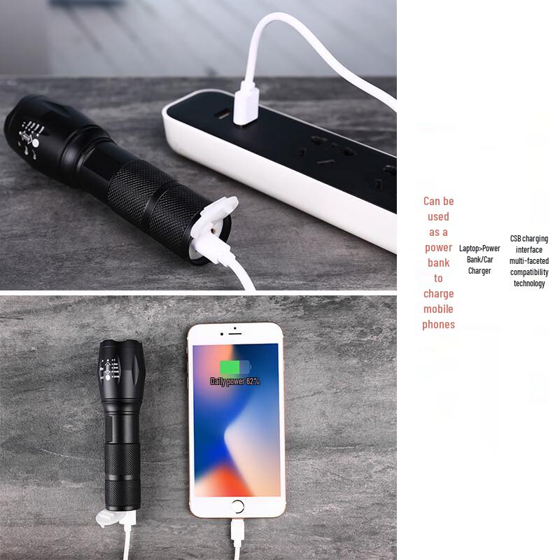 OEING T6 USB Rechargeable Zoom Flashlight