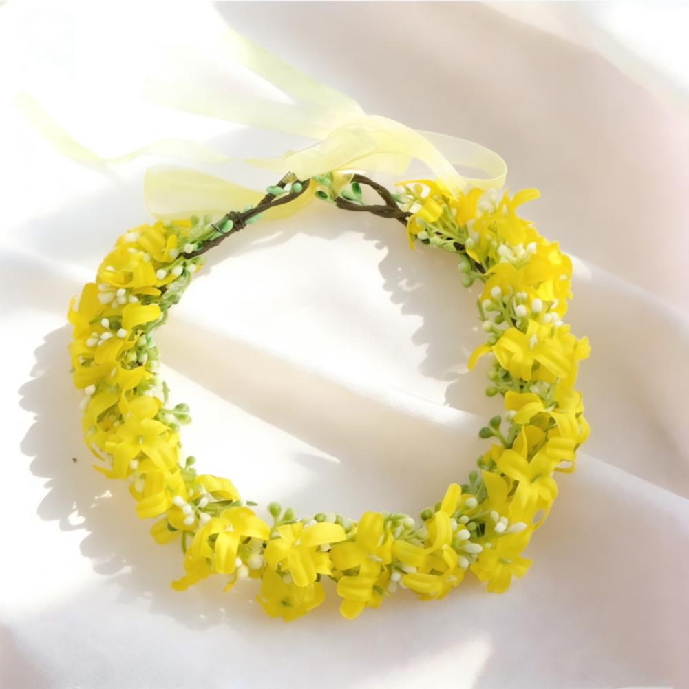 Pastoral style Rapeseed Flower Wreath Headband Beautiful Floral Kids Sweet Resin Flower Hair Accessories