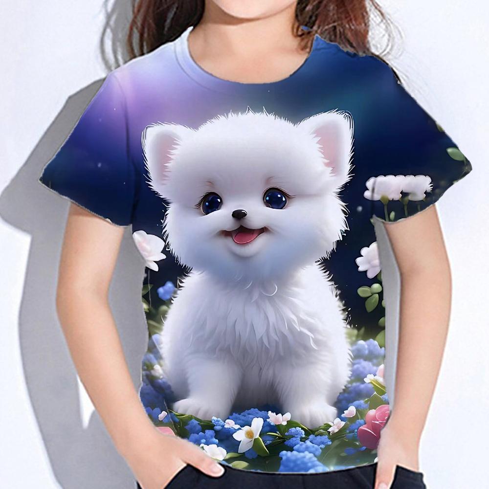 2025 Детская одежда Принт Одежда для девочек Модная блузка Kawaii Футболка Детская одежда Полиэстер Девушка Футболка с коротким рукавом
