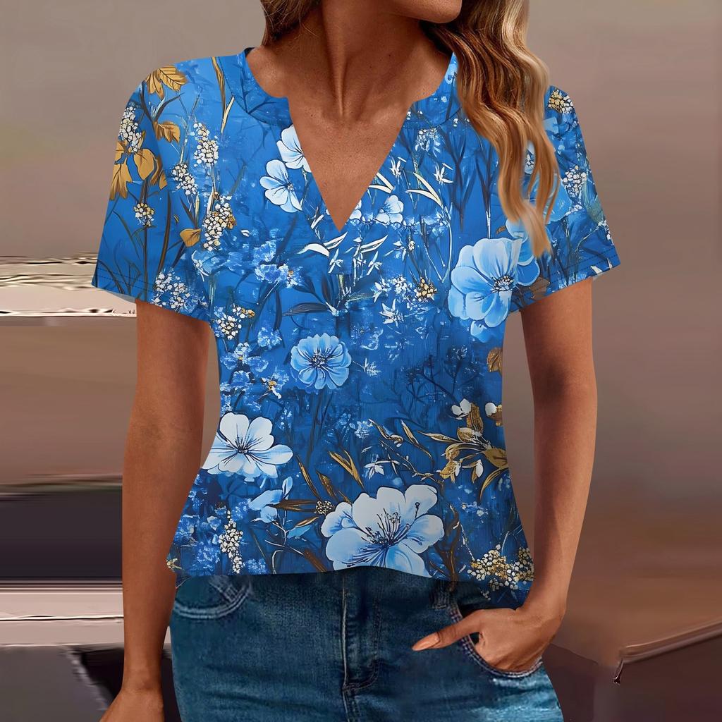 Women's T Shirt Tee Printed Short Sleeve Daily Weekend Fashion Basic V Neck Regular Top