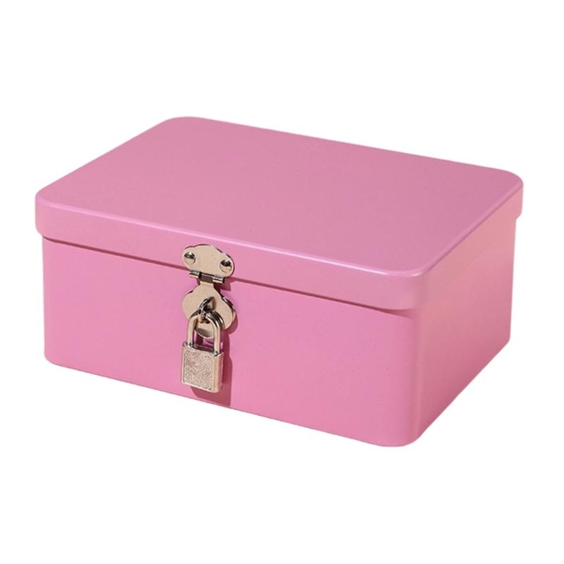 Tinplate Storage Tin with Keyed Lock, Metal Case for Jewelry, Medicine, Keys, and Small Items on Desk or Dresser