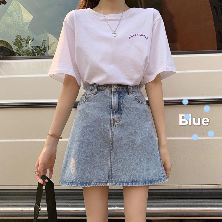 Летняя корейская ретро джинсовая миди-юбка с высокой талией для женщин - облегающая бедра, приталенная А-силуэта