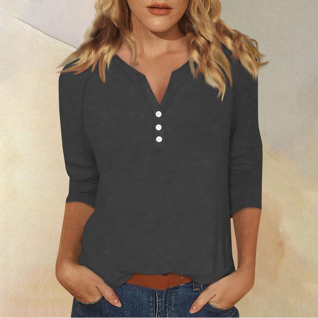 Women's T Shirt Tee Print Button 3/4 Sleeve Daily Weekend Fashion Basic V- Neck Regular Top