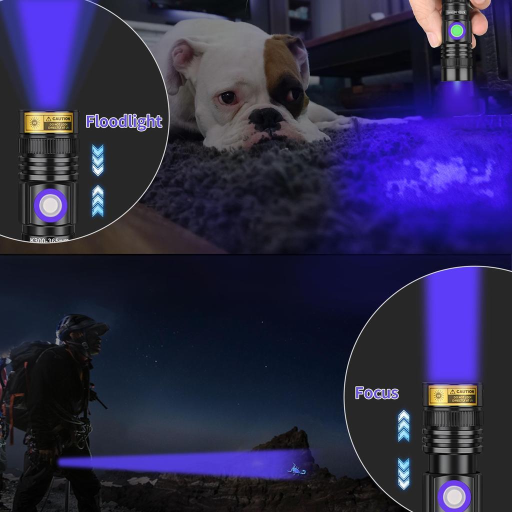 Мощный УФ Черный USB 365 нм Мини Черный Портативный Ручной УФ Фонарик с Регулируемым Светодиодным Ультрафиолетовым Светом для Смолы и Обнаружения Мочи Домашних Животных