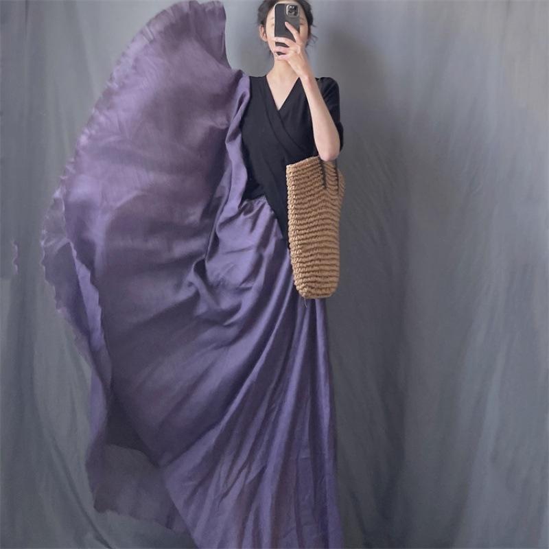 Минималистская хлопковая и льняная супердлинная струящаяся юбка, эластичная, с высокой талией, длинная юбка-сюрприз, юбка для путешествий и фотографий, женская юбка