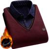 Men's Fleece Lining Sweater Autumn Winter Pullover Polo Shirt Collar Fake Two Piece Thick Warm Top Clothes Casual Knitwear