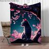 Cats Cherry Blossom Flannel Blanket Children Warm Soft Blanket for Sofa Bed Cover Blanket Suitable for Birthday Souvenir Gifts