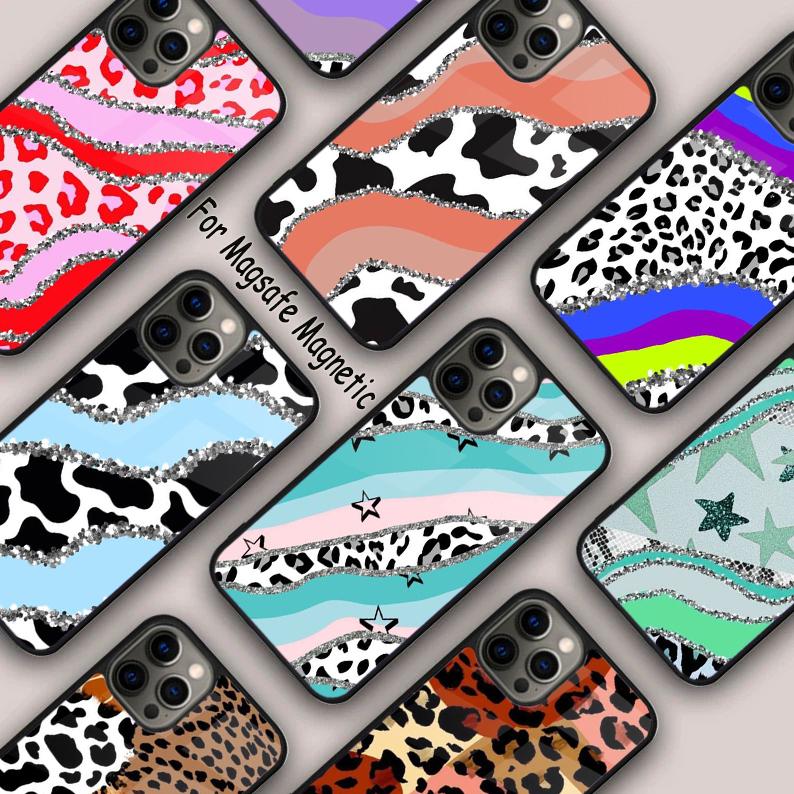 Магнитный чехол для телефона с принтом «Пэчворк Гепард Корова» для APPLE iPhone 17 Air 16 14 13 12 Pro Max 15 Plus Беспроводная крышка MagSafe