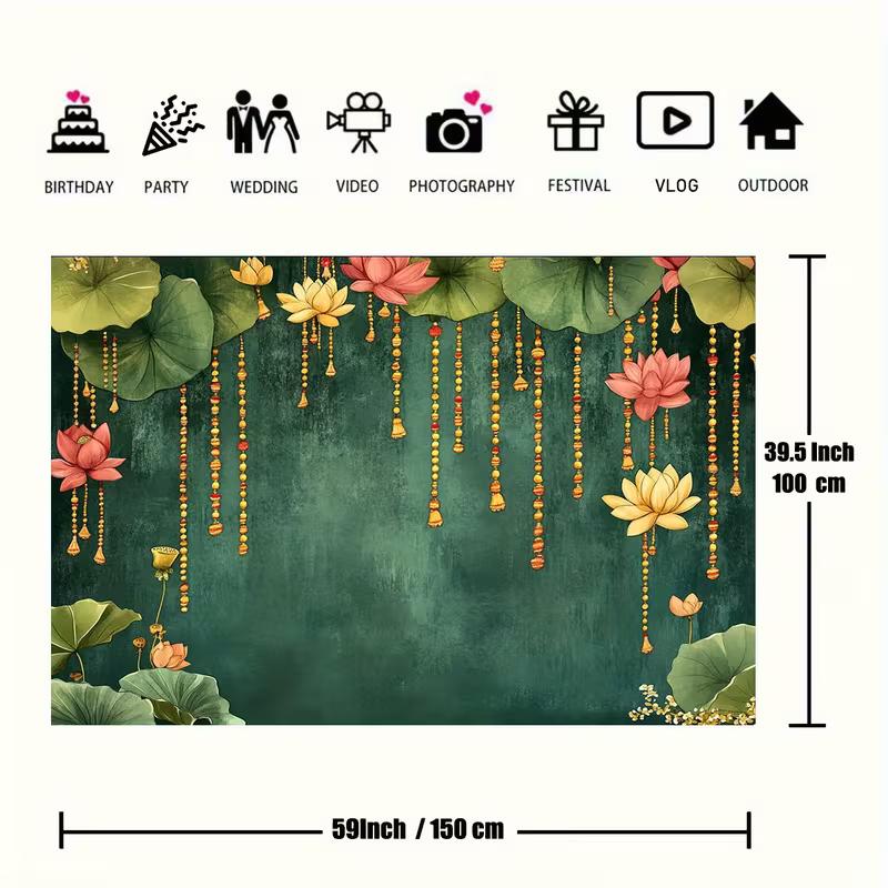 Двумерный темно-зеленый гирлянда из лотосов, задний фон для фото, традиционная индийская пуджа