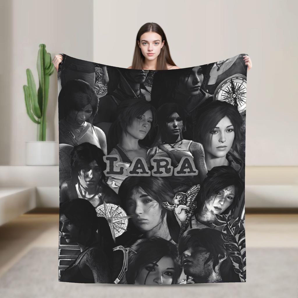 Tomb-Raider Lara Croft Fashion Blanket Survival Video Game Flannel Vintage Breathable Throw Fashion Blanket for Bedding Lounge Winter Travel