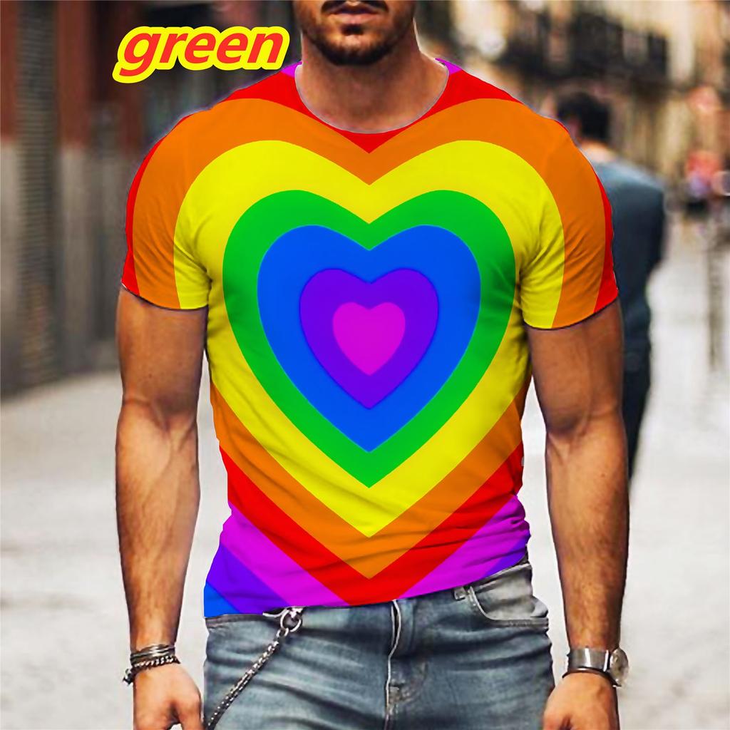 T-shirt 3D Printed Rainbow Gradient Love Pattern Summer Men Women Children Fashion Casual Oversized Crew Neck T-shirt Family Top