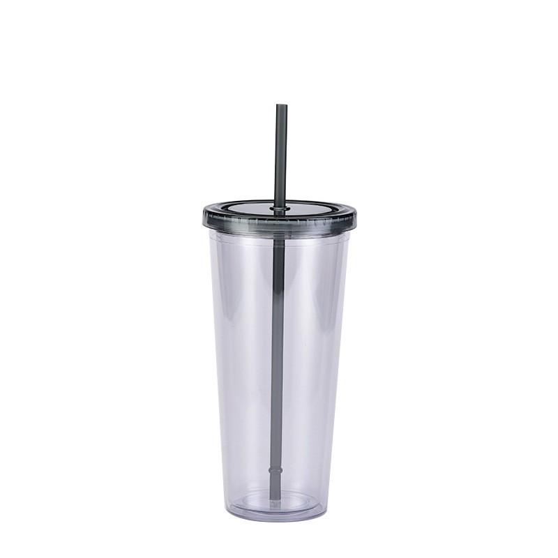 700ml Straw Cup, Simple Summer Juice Beverage Cup, Household Transparent Double-layer Plastic Cup