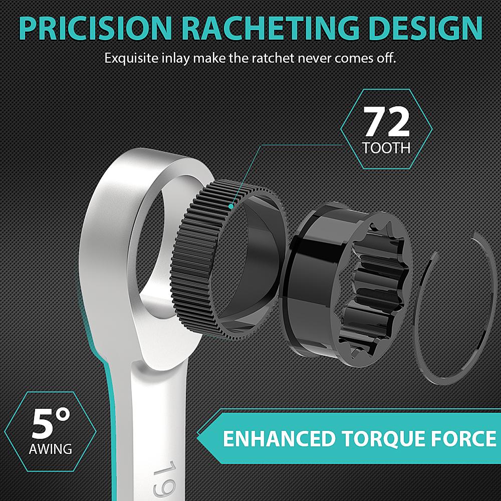 Key Ratchet Wrench Set 72 Tooth Gear Ring Torque Socket Wrench Set Metric Combination Ratchet Spanners Set Car Repair Tools