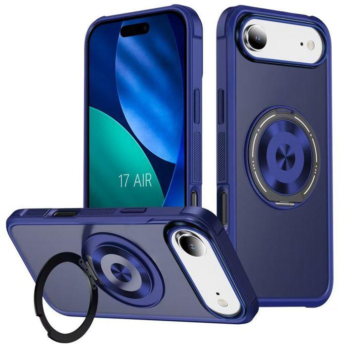 Coque avec Anneau Intégré - BOOLING - pour iPhone Air - Silicone et PC avec Support Magnétique Rotatif - Bleu