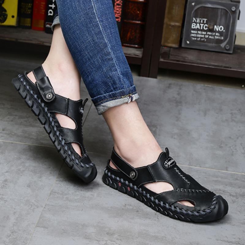 38-48 Летние мужские кожаные пляжные сандалии большого размера Мужские сандалии с закрытым носком