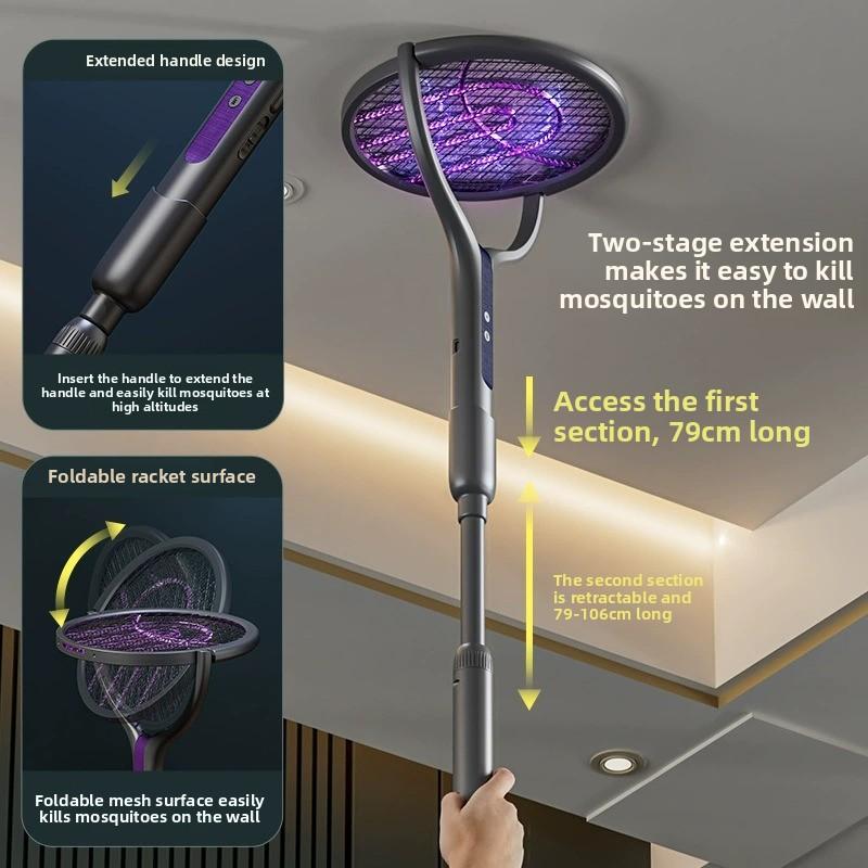 Raqueta eléctrica mata mosquitos recargable plegable con luz UV para hogar