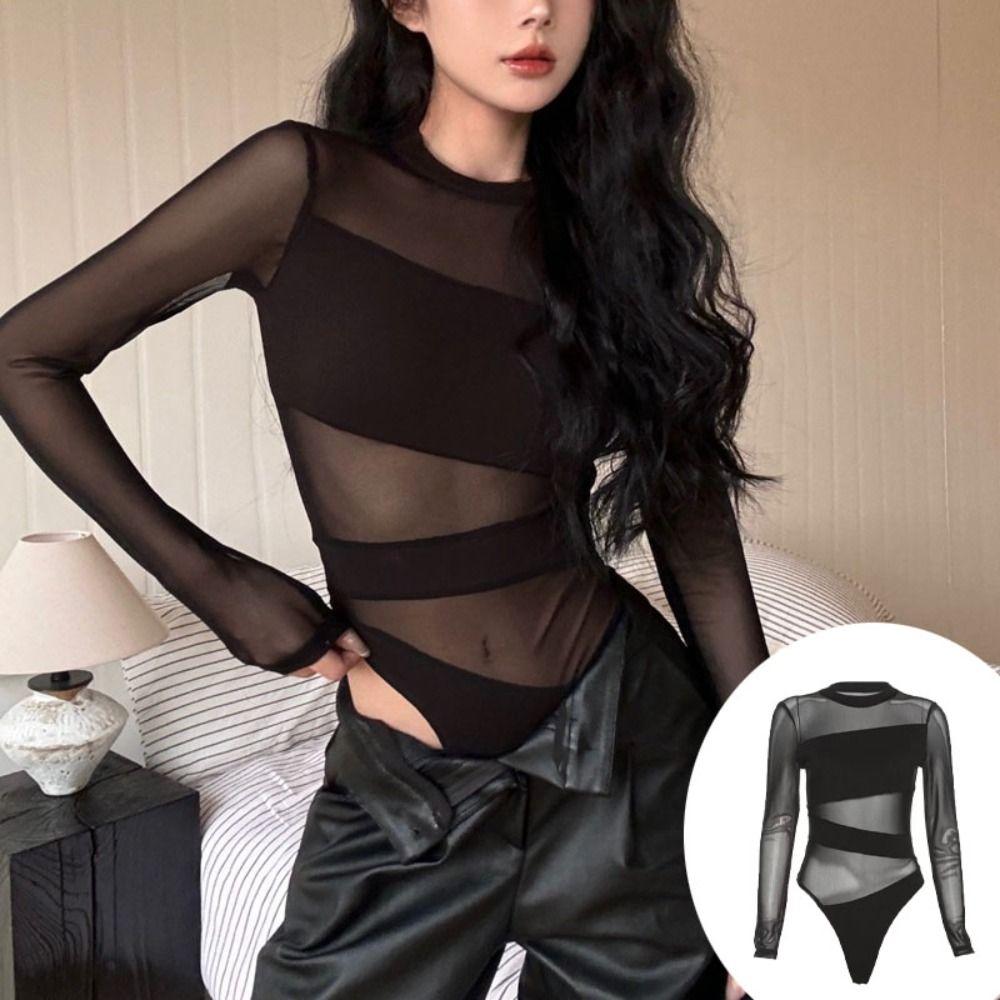 High Waist Long Sleeve Lace Jumpsuit Seamless Underwear for Women Simple Mesh Thin Shapewear Gifts