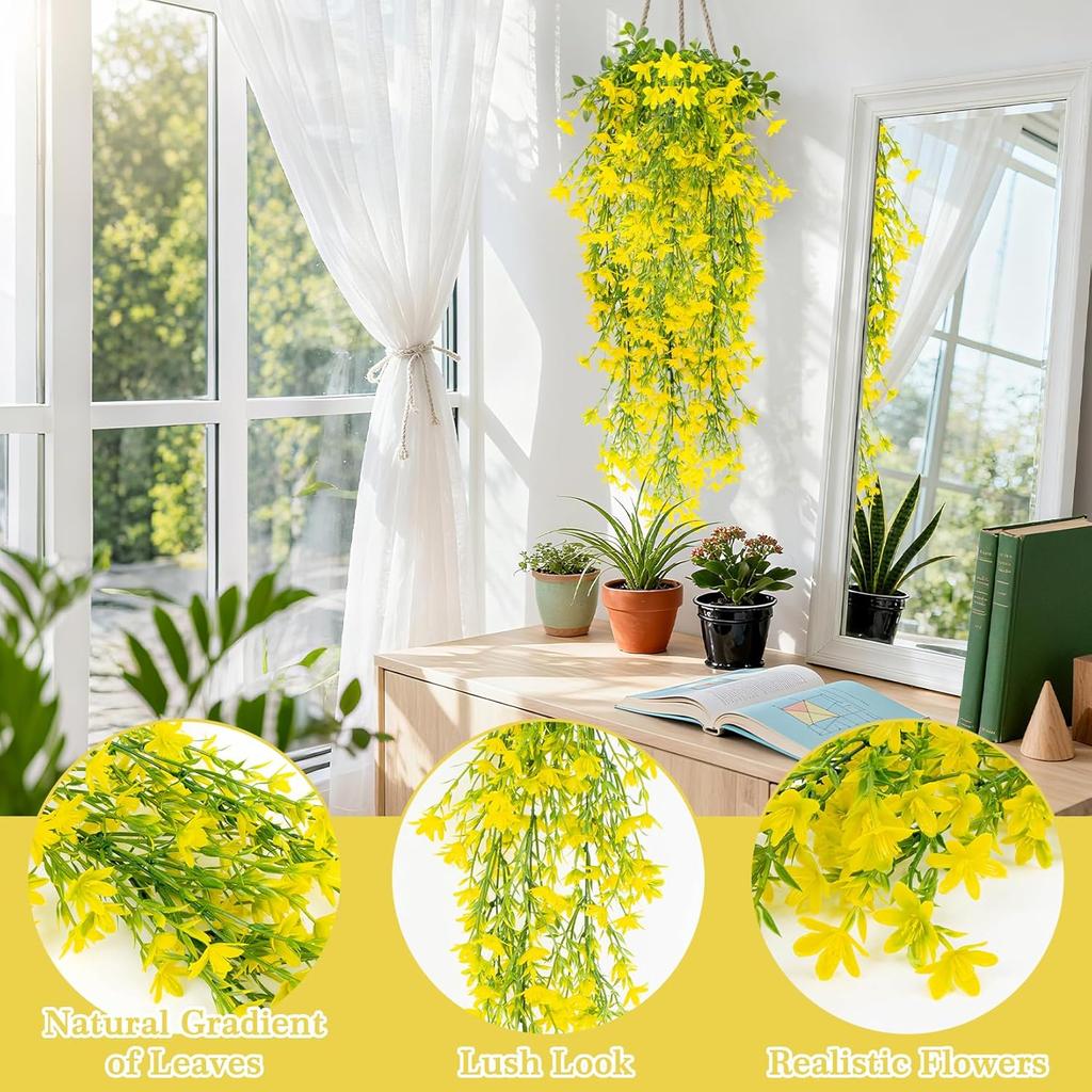 Thanksgiving Artificial Hanging Flowers for Outdoors Yellow Fake Winter Jasmine Vines, Small Wild Flowers for Wall Shelf Living Room Balcony Garden