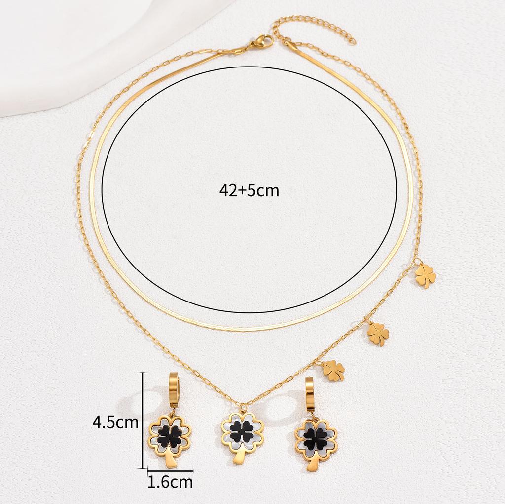 Легкие роскошные персонализированные серьги, ожерелье, комплект из четырехлистного клевера, двухслойный дизайн, цепочка для ключицы, модная пряжка для ушей для женщин