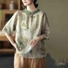 Retro Cotton and Linen Women's Blouse Ethnic Style Printed Linen Shirt Women's Summer Plus Size Loose Shirt