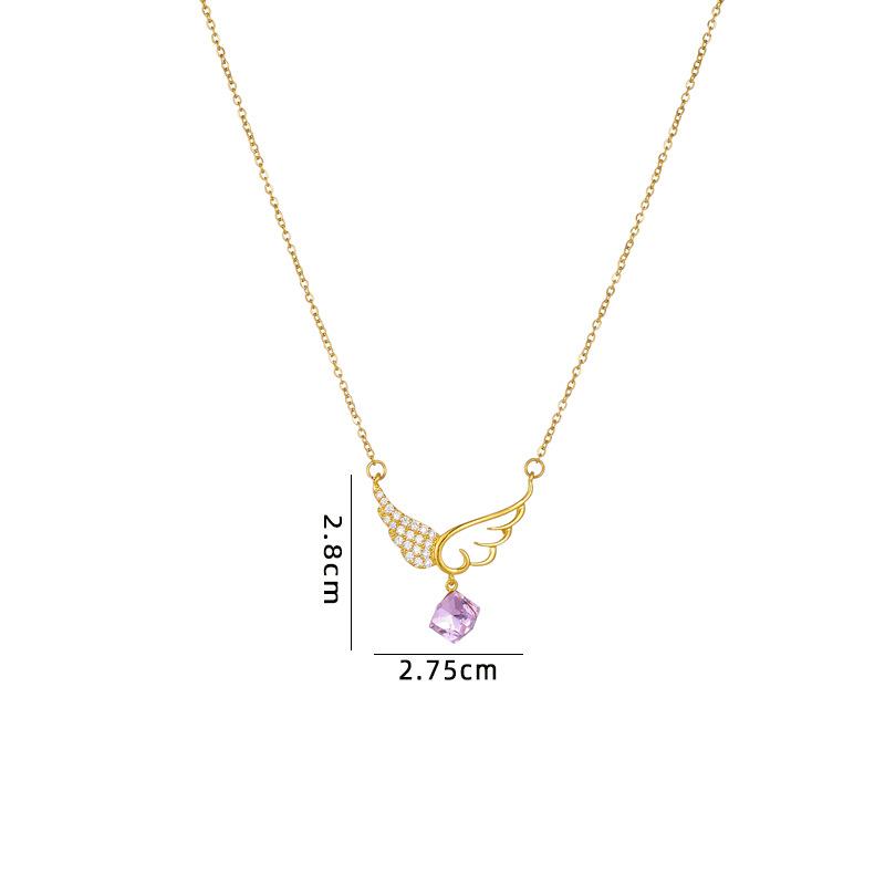 Trendy Shiny Zircon Angel Wings Choker Necklace Stainless Steel Chain Jewelry Gifts for Women Teen Girls