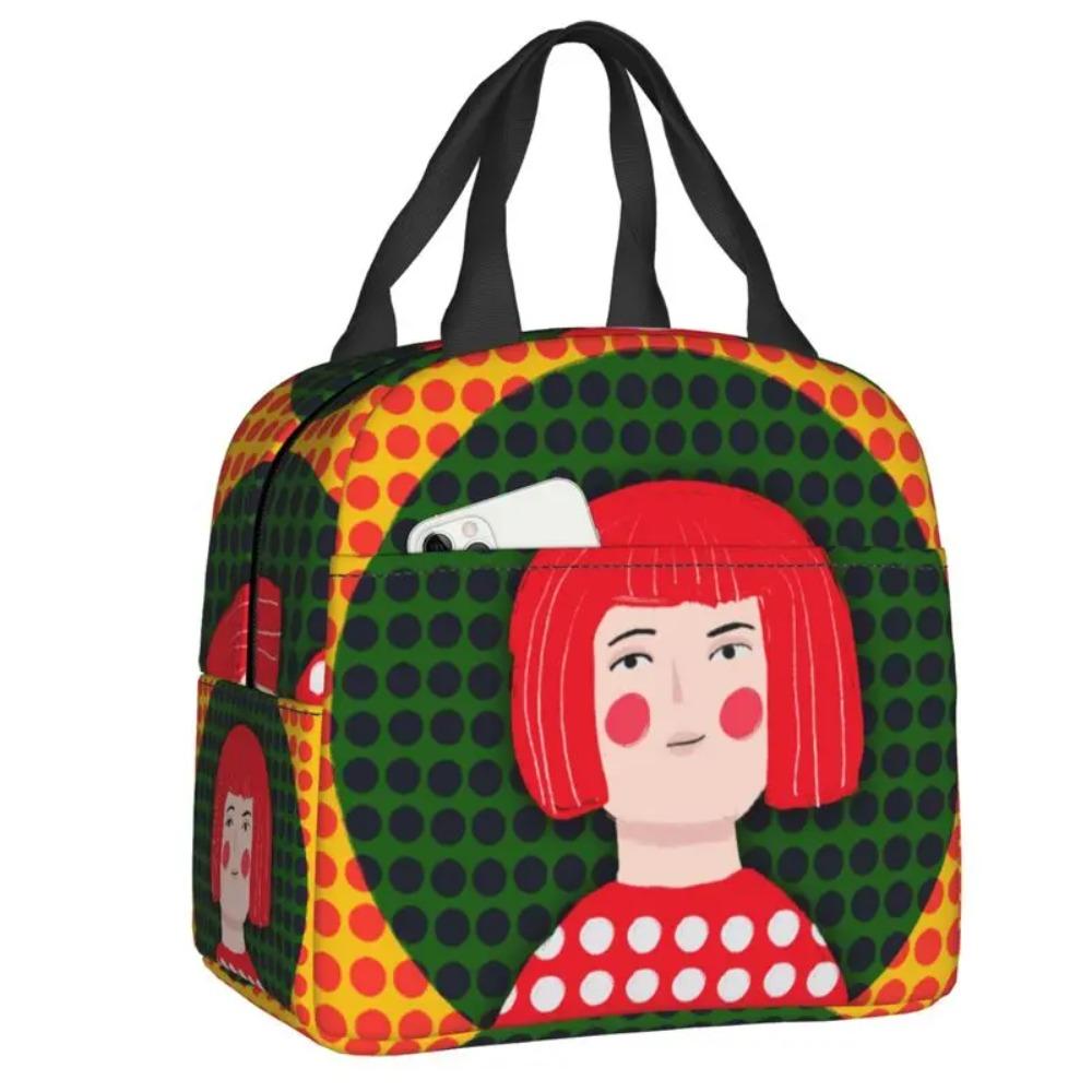 Custom Yayoi Kusama Self-Portrait Insulated Lunch Bags for Camping Travel Dot Leakproof Cooler Thermal Lunch Box Women Children