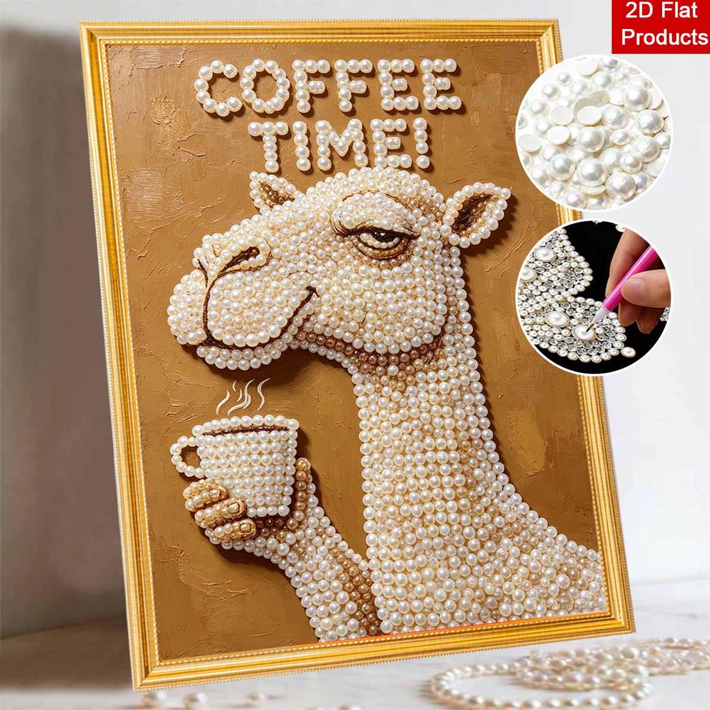 Pearl painting diy sticky diamond creative coffee time llama diamond painting kit living room hanging painting