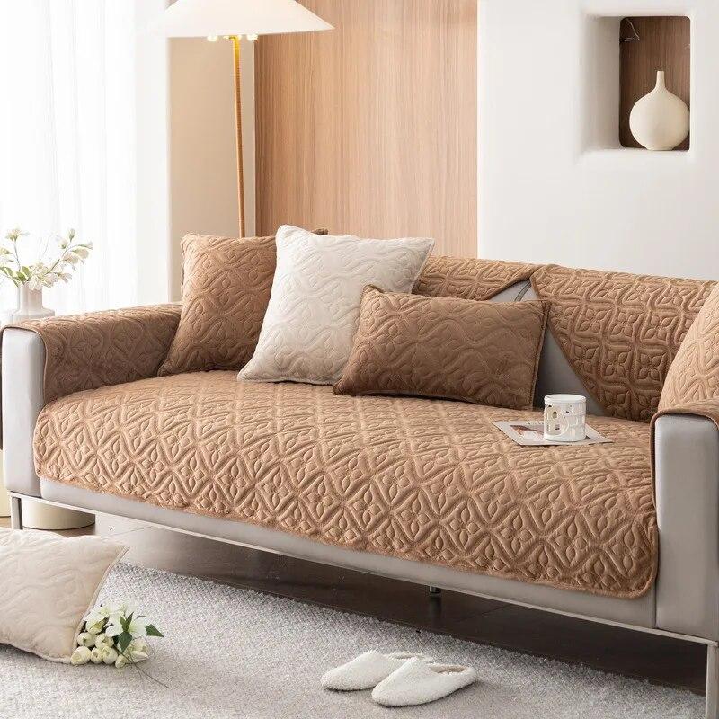 Autumn Winter Embroidered Plush Couch Cushion Solid Color Sofa Cover Modern Simple Thickened Non-Slip Sofa Cushion Pillowcase
