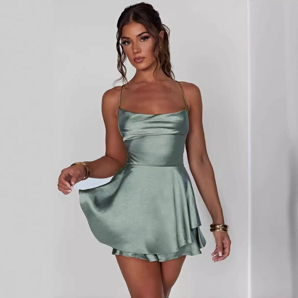 Летнее женское платье Короткие сексуальные тонкие тонкие платья с открытой спиной и бретельками на шее