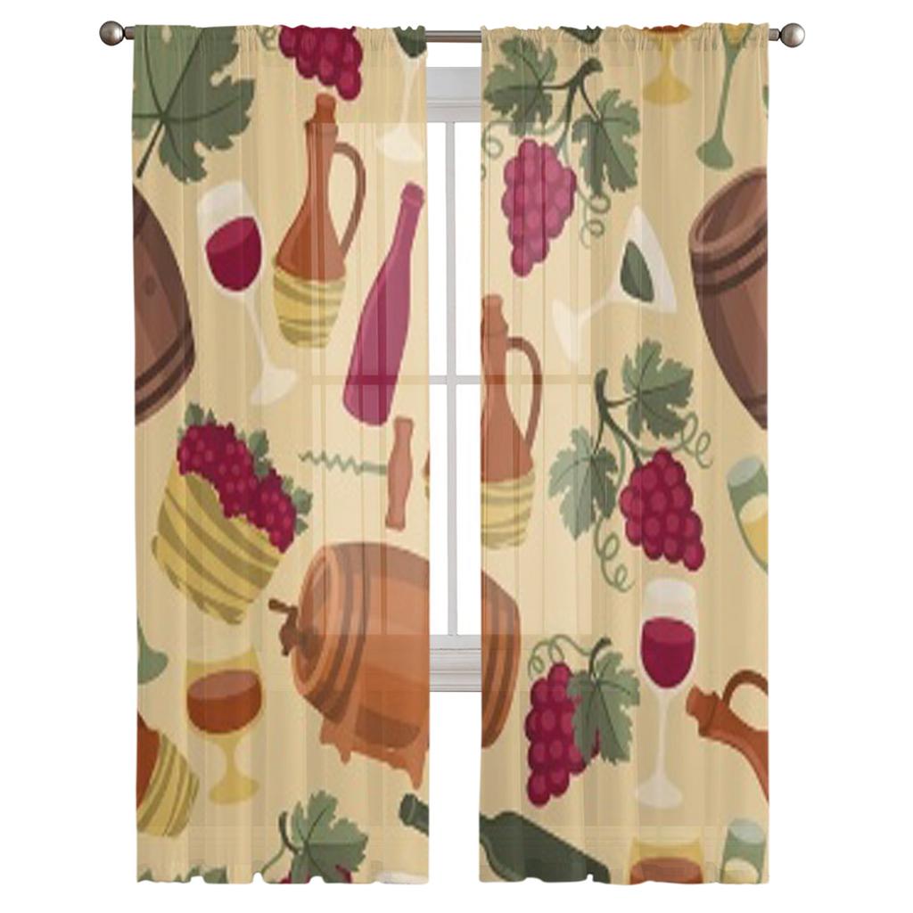 Бесшовный узор для винных заводов и ресторанов, шифоновые прозрачные шторы, декор для гостиной, спальни, оконная вуаль, тюлевая занавеска