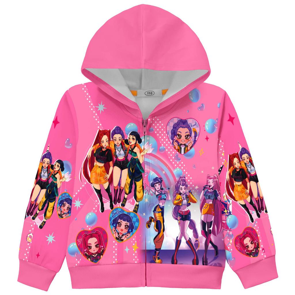 Худи для девочек 3D Мультяшная куртка Толстовка Музыкальная на молнии с капюшоном с длинным рукавом Топы