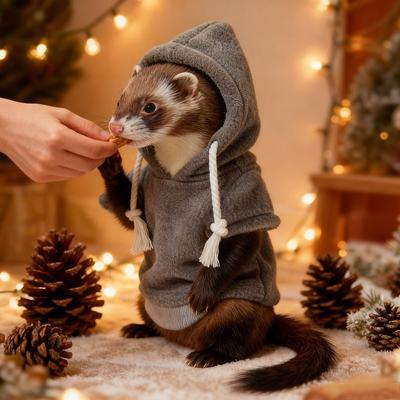 Эластичная толстовка для хорька Уютный плотный флис Пуловер для хорька Мягкий стильный с завязками Теплая одежда для питомца для хомяка ящерицы белки