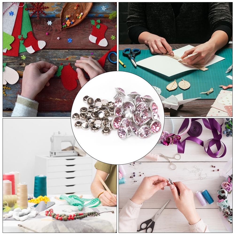 20 Компл. Стразовые заклепки Разноцветные Серебристая сторона DIY Сумка Обувь Одежда Декор 10мм10мм Серебристая сторона Розовый страз