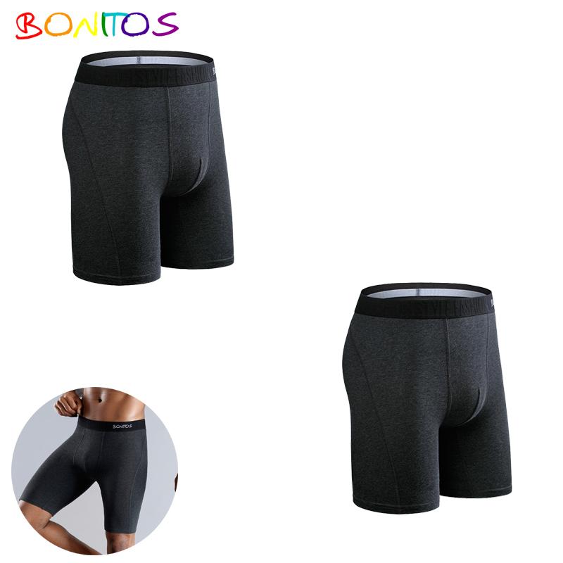 BONITOS 2шт длинные мужские трусы вентилируемые боксеры нижнее белье для мужчин трусы сплошной цвет