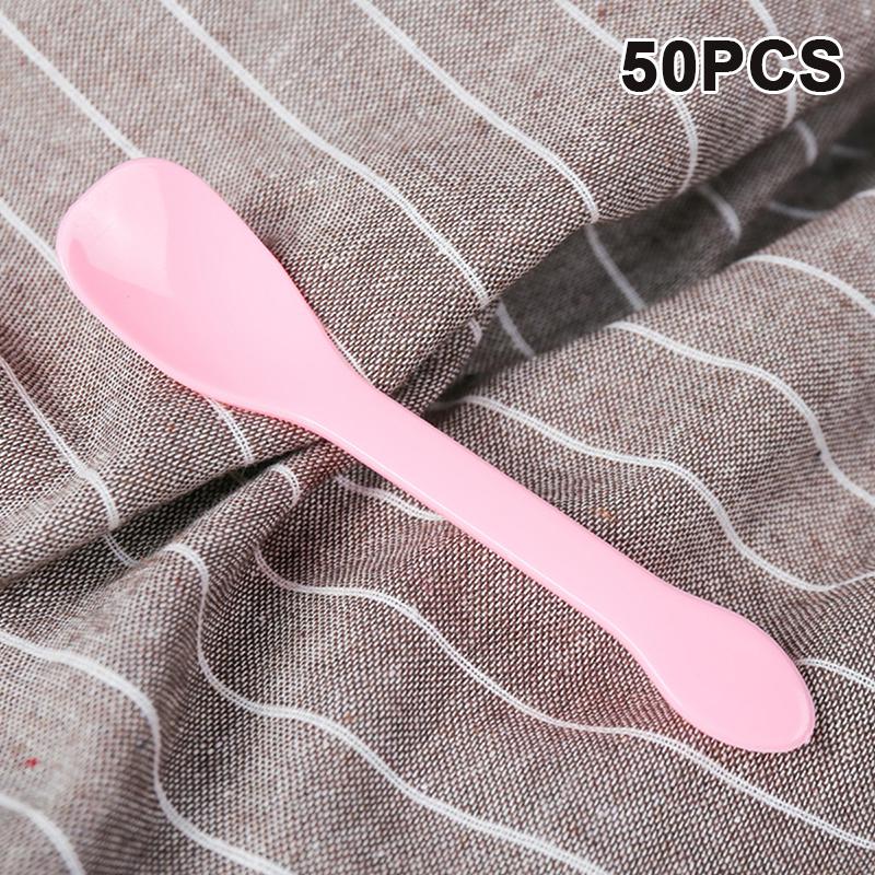 50Pcs Mini Plastic Spoons Flatware Spoons For Jelly Ice Cream Dessert Appetizer Spoon For Party Supplies Yellow Black Pink