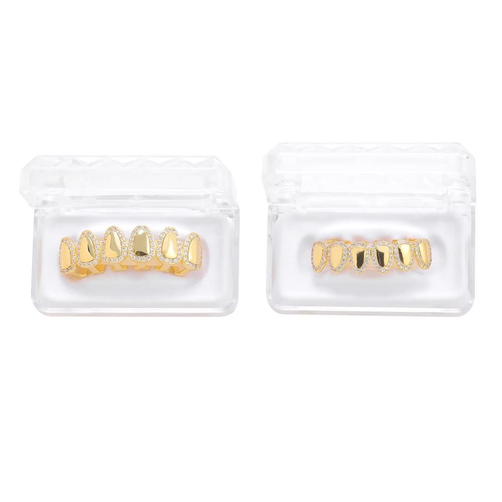 Hop Iced Out Teeth Grillz Real Gold Platinum Plated Fangs Rapper for Body Jewelry Gift