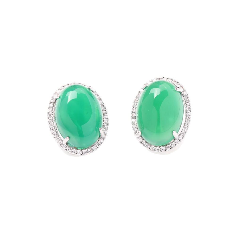 Elegant temperament Oval imitation chalcedony inlaid earrings Versatile exquisite high-end pierless earclips earrings women's models