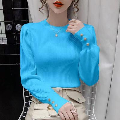 Свитер с рукавами-фонариками Базовый свитер Женский Популярный Приталенный Осенне-зимний Топ в западном стиле Пуловер Вязаный свитер
