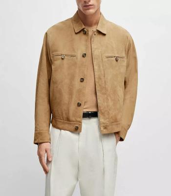 AL KHALID Real Soft Tan Suede Shirt Мотоциклетная куртка мужская байкерская стильная