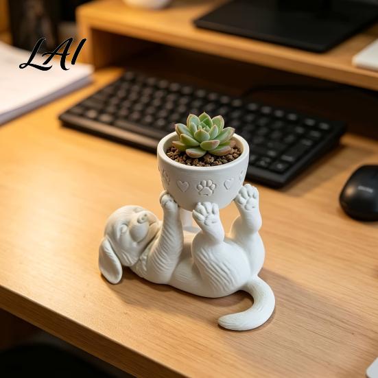 Puppy Succulents Planter 3D Printed Lying Flower Pot Cute Dog with Mini Green Plant Pot Removable Bowl Container Desktop Decor for Small Greenery