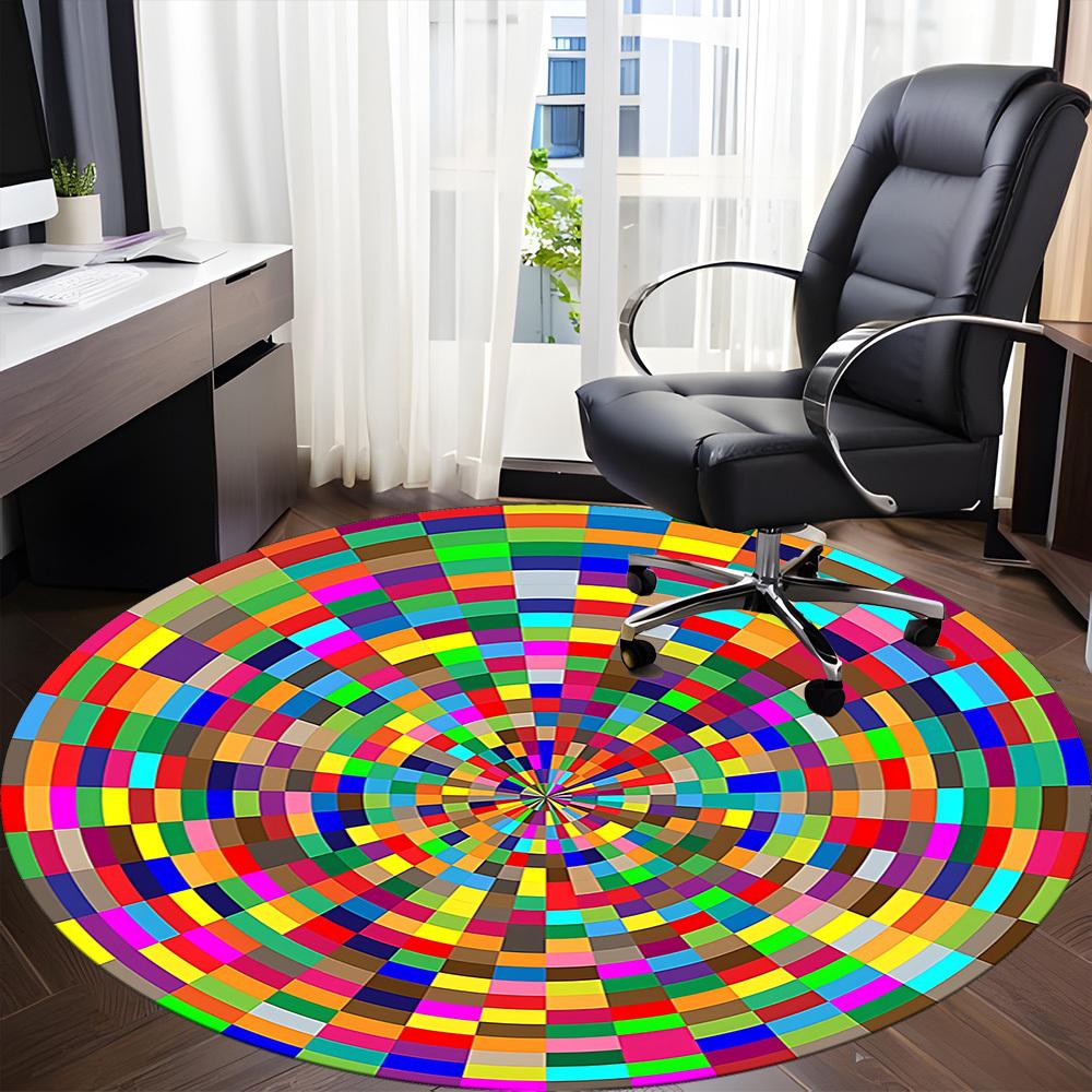 1PC Colorful Circle Pattern Office Round Rug, Non slip, Soft and Durable Office Rug for Interior Decoration, Perfect for Office