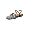Fashion Concise Women Sandals Cotton Fabric Shoes for Women 2025 Summer Lattice Women Shoes Square Toe Low Heel Women Mary Janes Shoes