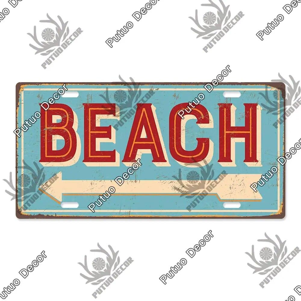 Putuo Decor Beach Retro Tin Sign Licenses Plate Plaque Metal Vintage Poster for Pub Bar Surf Club Man Cave Wall Art Decoration