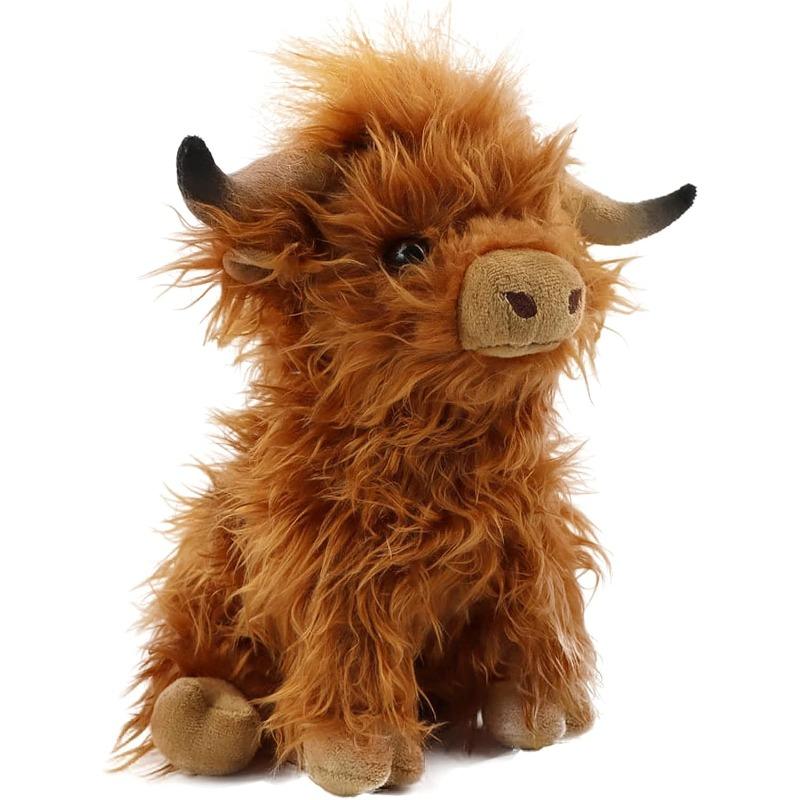 Highland Cow Stuffed Animal Plush Toys, Realistic Soft Cuddly Farm Toy, 10inch Soft Cow Plush Toy Christmas Gift for Kids